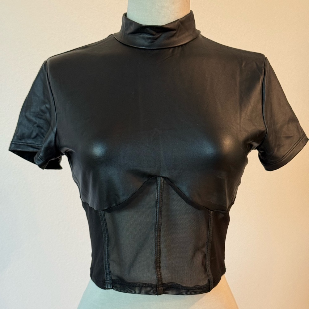 Sexy Black Top with Mesh Detailing - Size L